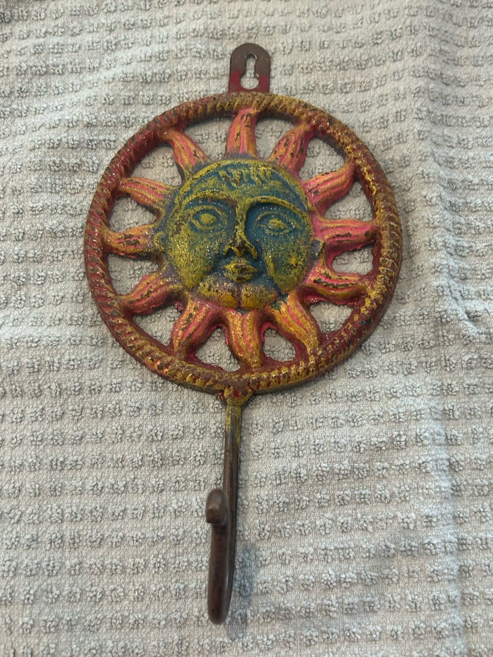 Rustic Cast Iron Sun Face Wall Hook | Boho Celestial Decor | Coat Key Hook